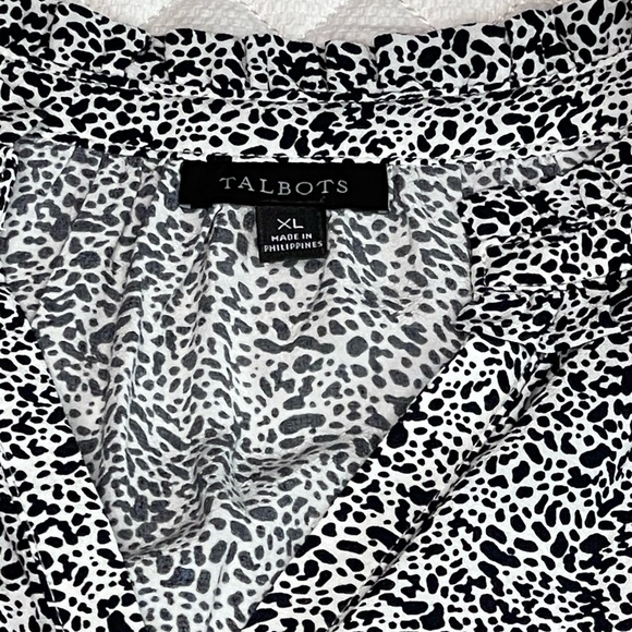 Talbots Ruffled Split Neck Shell in mini Animal Print - Picture 8 of 10